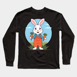 WHITE RABBIT IN THE GARDEN HARVESTING CARROTS Long Sleeve T-Shirt